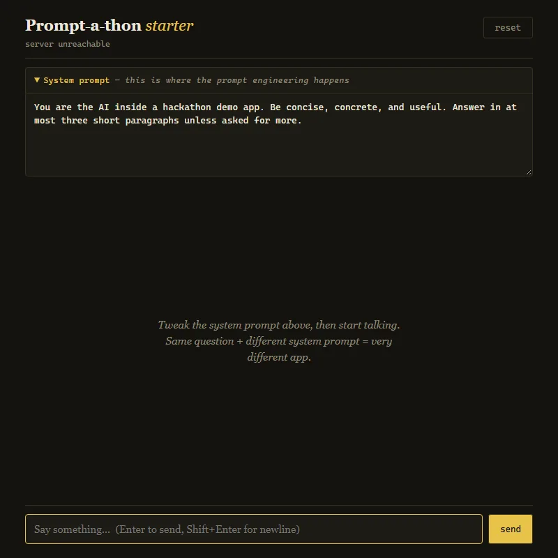 Prompt-a-thon starter chat interface with an editable system prompt